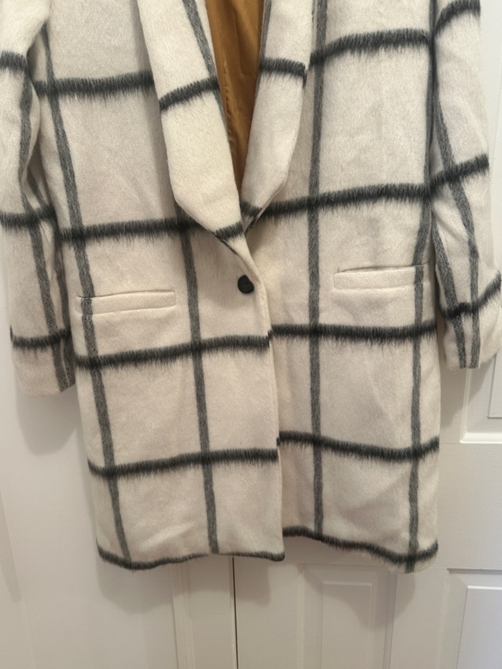 elevenses Cream and Black Windowpane Shawl-Collar Trench Coat - Picture 5 of 12